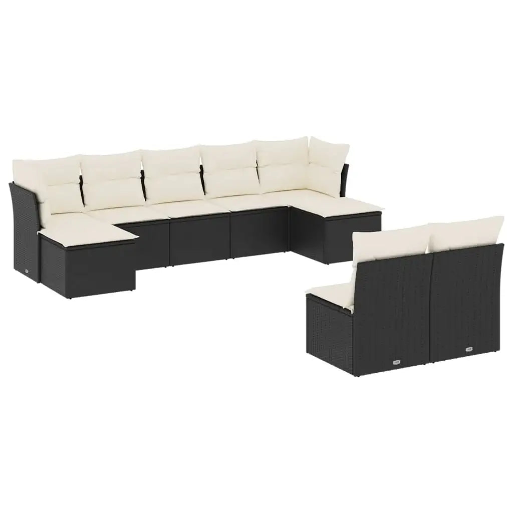 Set Divani da Giardino 9 pz con Cuscini Nero in Polyrattan - homemem39