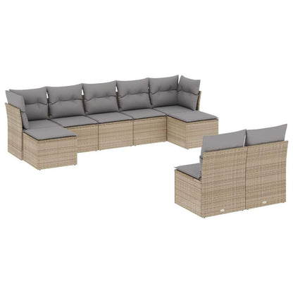 Set Divano da Giardino 9 pz con Cuscini Beige in Polyrattan - homemem39
