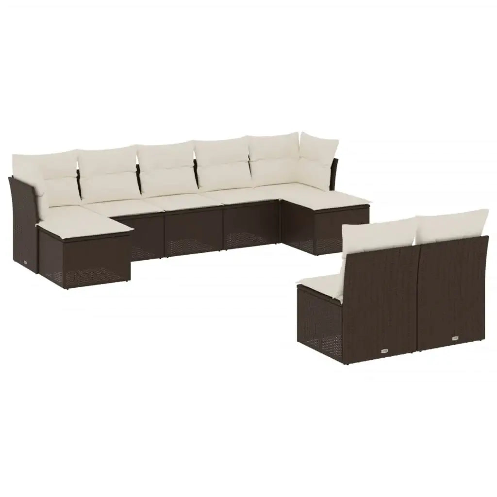 Set Divani da Giardino 9pz con Cuscini Marrone in Polyrattan - homemem39