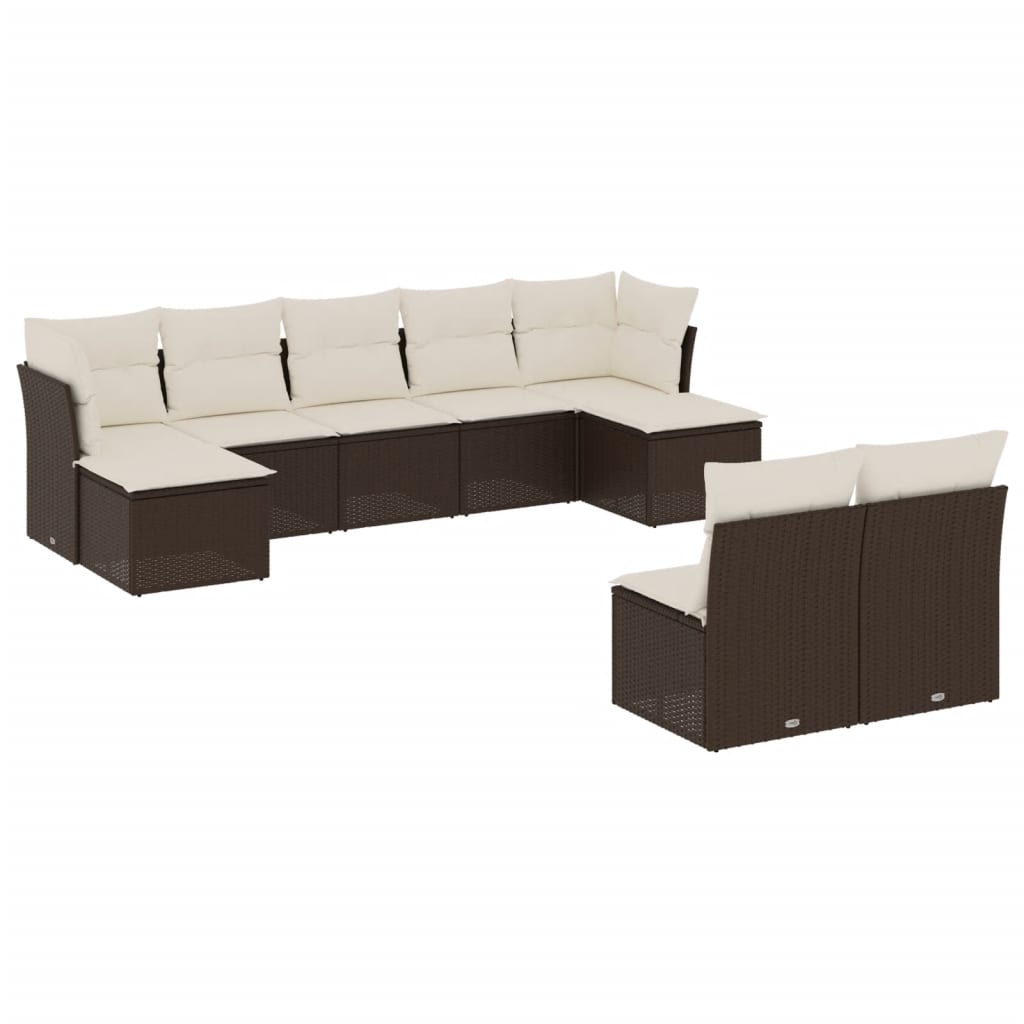 Set Divani da Giardino 9pz con Cuscini Marrone in Polyrattan