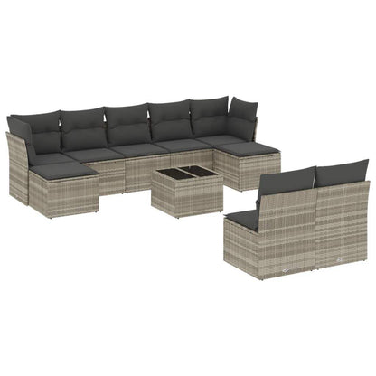 Set Divano Giardino 10 pz con Cuscini Grigio Chiaro Polyrattan - homemem39
