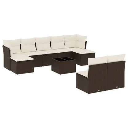 Set Divani da Giardino 10pz con Cuscini in Polyrattan Marrone - homemem39