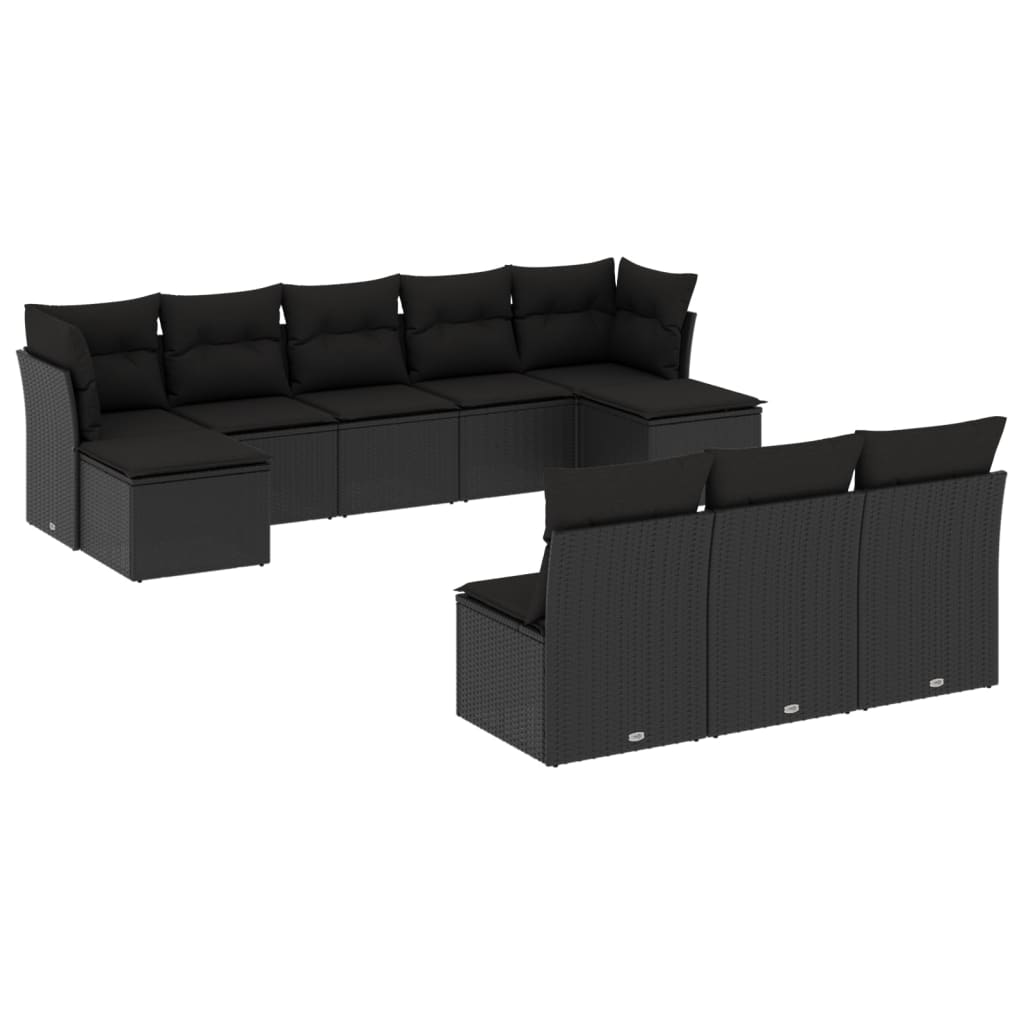 Set Divani da Giardino 10pz con Cuscini in Polyrattan Nero | homemem39