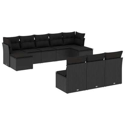 Set Divani da Giardino 10pz con Cuscini in Polyrattan Nero | homemem39