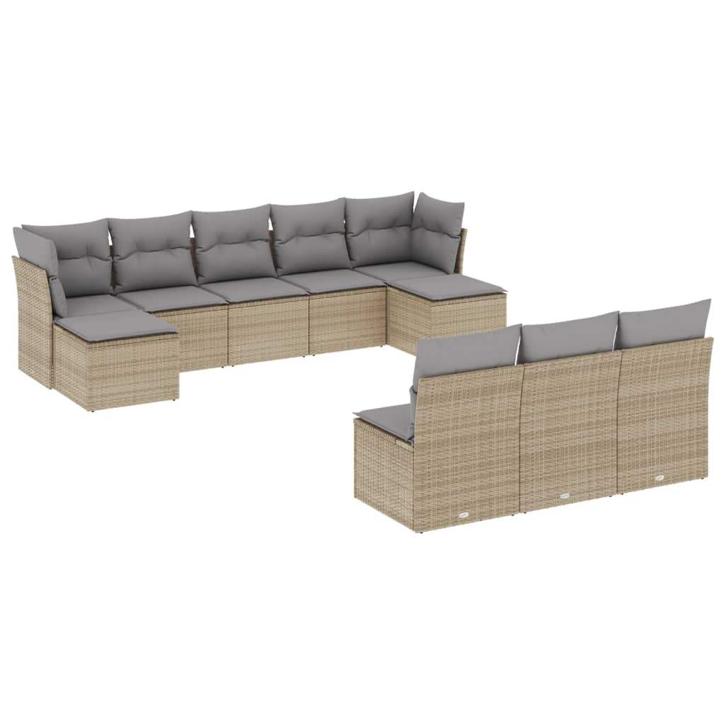 Set Divano da Giardino 10 pz con Cuscini Beige in Polyrattan - homemem39