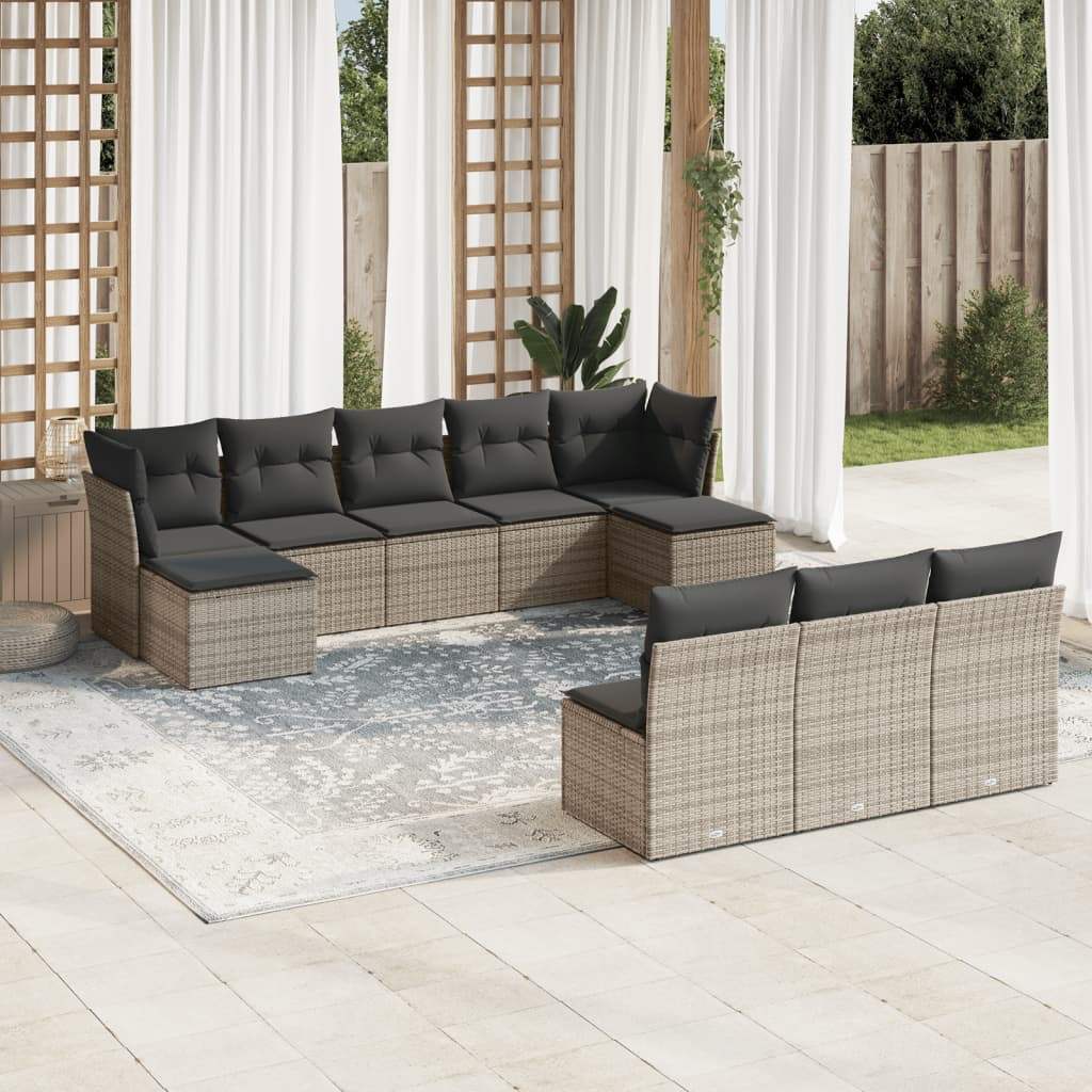 Set Divano da Giardino 10 pz con Cuscini Grigio in Polyrattan - homemem39