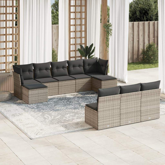 Set Divano da Giardino 10 pz con Cuscini Grigio in Polyrattan - homemem39