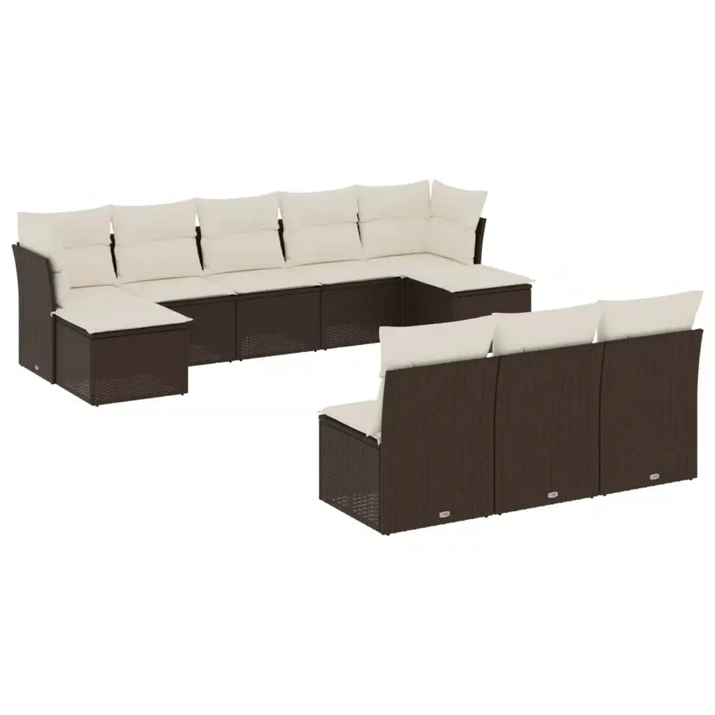 Set Divani da Giardino 10pz con Cuscini in Polyrattan Marrone - homemem39
