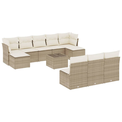 Set Divani da Giardino 11 pz con Cuscini Beige in Polyrattan | homemem39