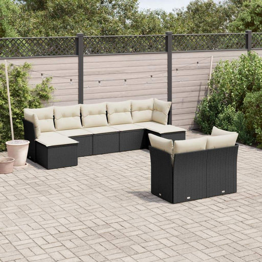 Set Divani da Giardino 9 pz con Cuscini Nero in Polyrattan - homemem39