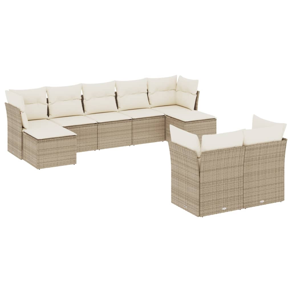 Set Divano da Giardino 9 pz con Cuscini Beige in Polyrattan | homemem39