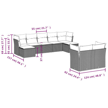 Set Divano da Giardino 9 pz con Cuscini Beige in Polyrattan | homemem39