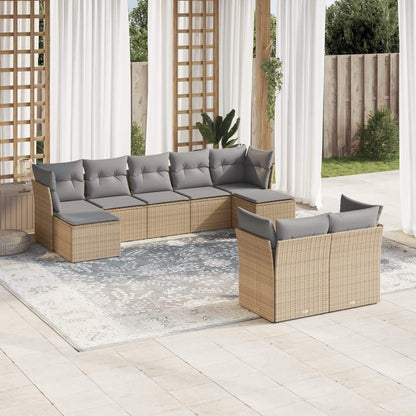 Set Divano da Giardino 9 pz con Cuscini Beige in Polyrattan - homemem39