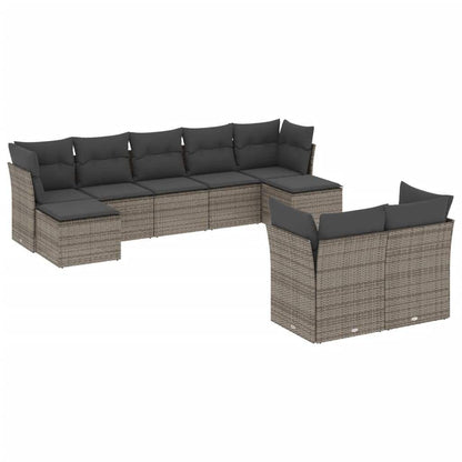 Set Divano da Giardino 9 pz con Cuscini Grigio in Polyrattan - homemem39