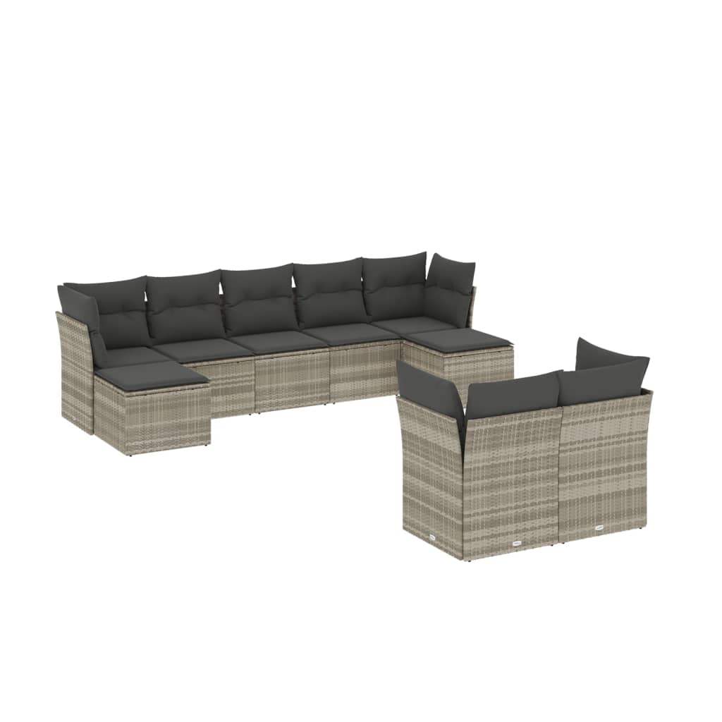 Set Divano da Giardino 9pz con Cuscini Grigio Chiaro Polyrattan - homemem39