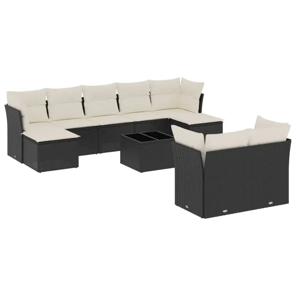 Set Divani da Giardino 10pz con Cuscini in Polyrattan Nero - homemem39