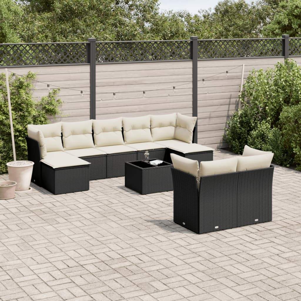 Set Divani da Giardino 10pz con Cuscini in Polyrattan Nero - homemem39
