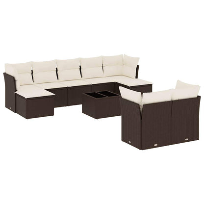 Set Divani da Giardino 10pz con Cuscini in Polyrattan Marrone - homemem39