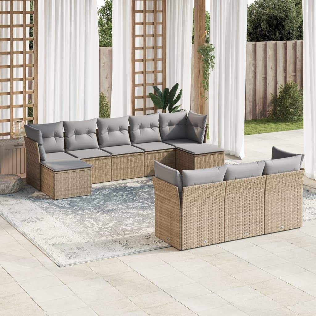 Set Divano da Giardino 10 pz con Cuscini Beige in Polyrattan - homemem39