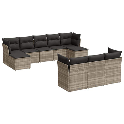 Set Divano Giardino 10 pz con Cuscini Grigio Chiaro Polyrattan - homemem39