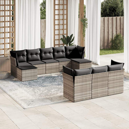 Set Divano Giardino 10 pz con Cuscini Grigio Chiaro Polyrattan - homemem39