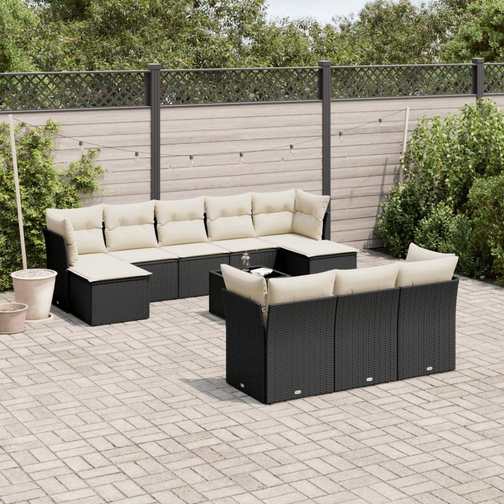 Set Divani da Giardino 11 pz con Cuscini in Polyrattan Nero - homemem39