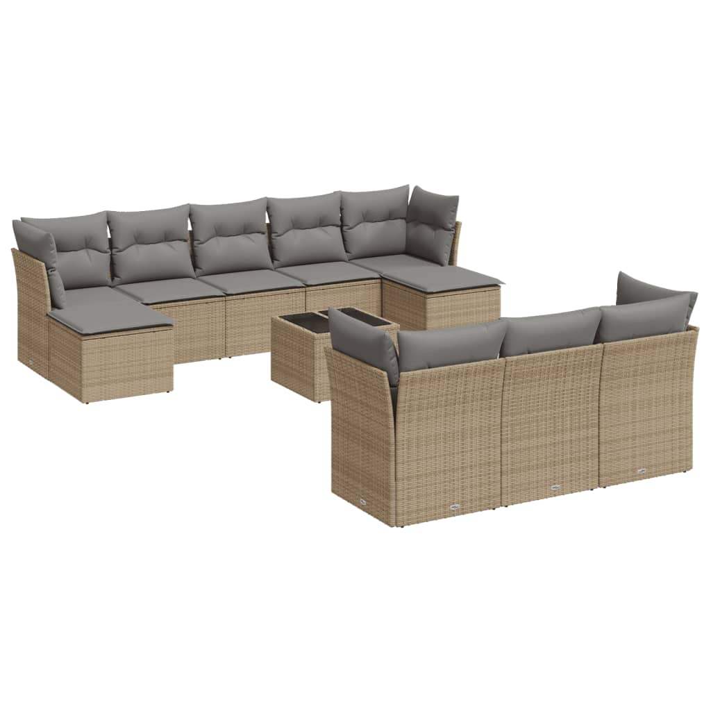 Set Divani da Giardino 11 pz con Cuscini Beige in Polyrattan - homemem39