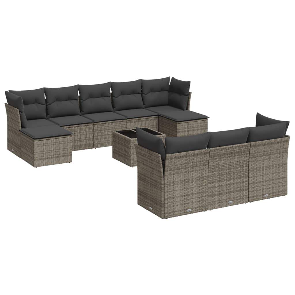 Set Divani da Giardino 11 pz con Cuscini in Polyrattan Grigio - homemem39