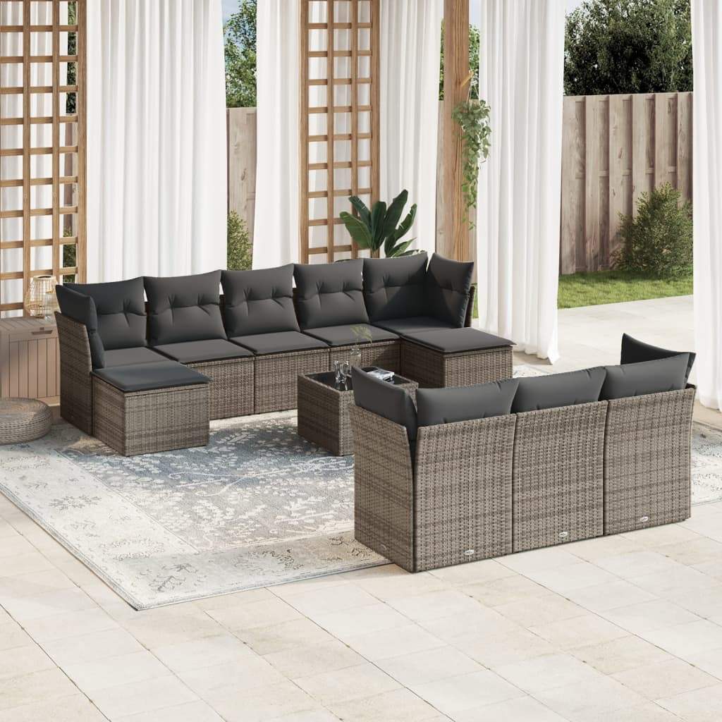Set Divani da Giardino 11 pz con Cuscini in Polyrattan Grigio - homemem39
