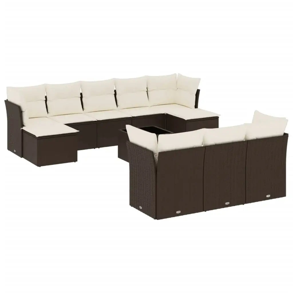 Set Divani da Giardino 11 pz con Cuscini Polyrattan Marrone - homemem39