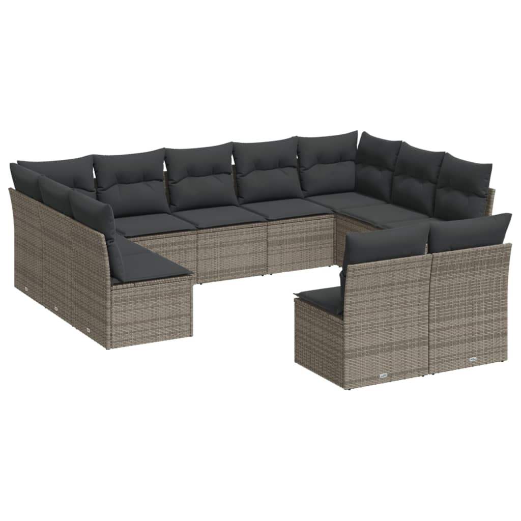 Set Divani da Giardino 11 pz con Cuscini in Polyrattan Grigio - homemem39