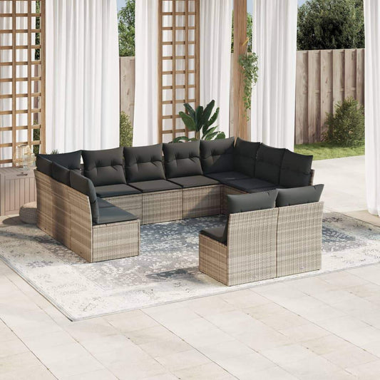 Set Divani da Giardino 11 pz con Cuscini in Polyrattan Grigio - homemem39
