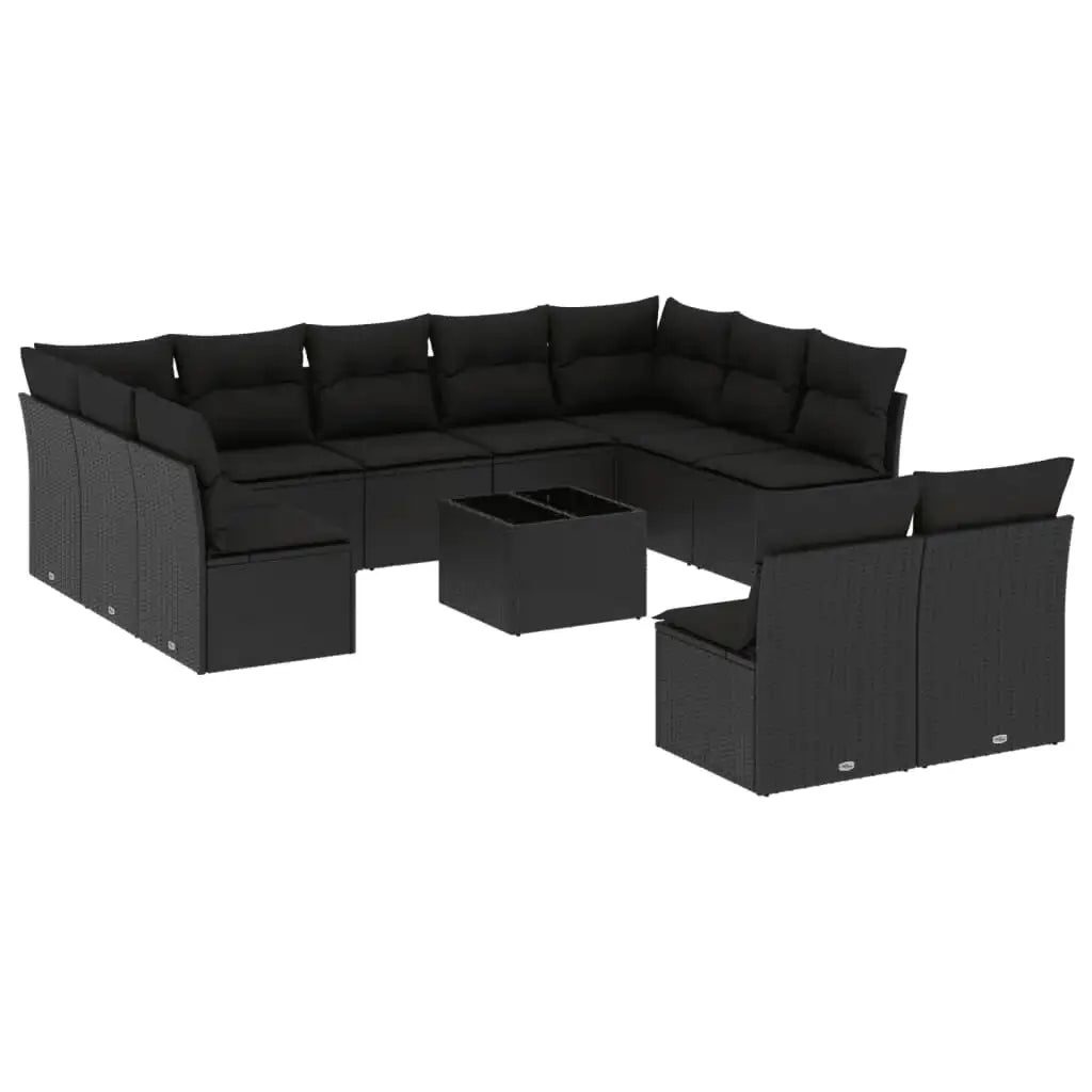 Set Divani da Giardino 12 pz con Cuscini Nero in Polyrattan - homemem39
