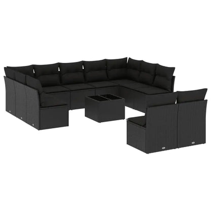 Set Divani da Giardino 12 pz con Cuscini Nero in Polyrattan - homemem39