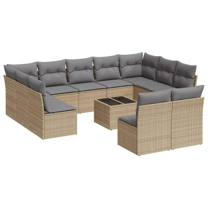 Set Divani da Giardino 12 pz con Cuscini Beige in Polyrattan - homemem39
