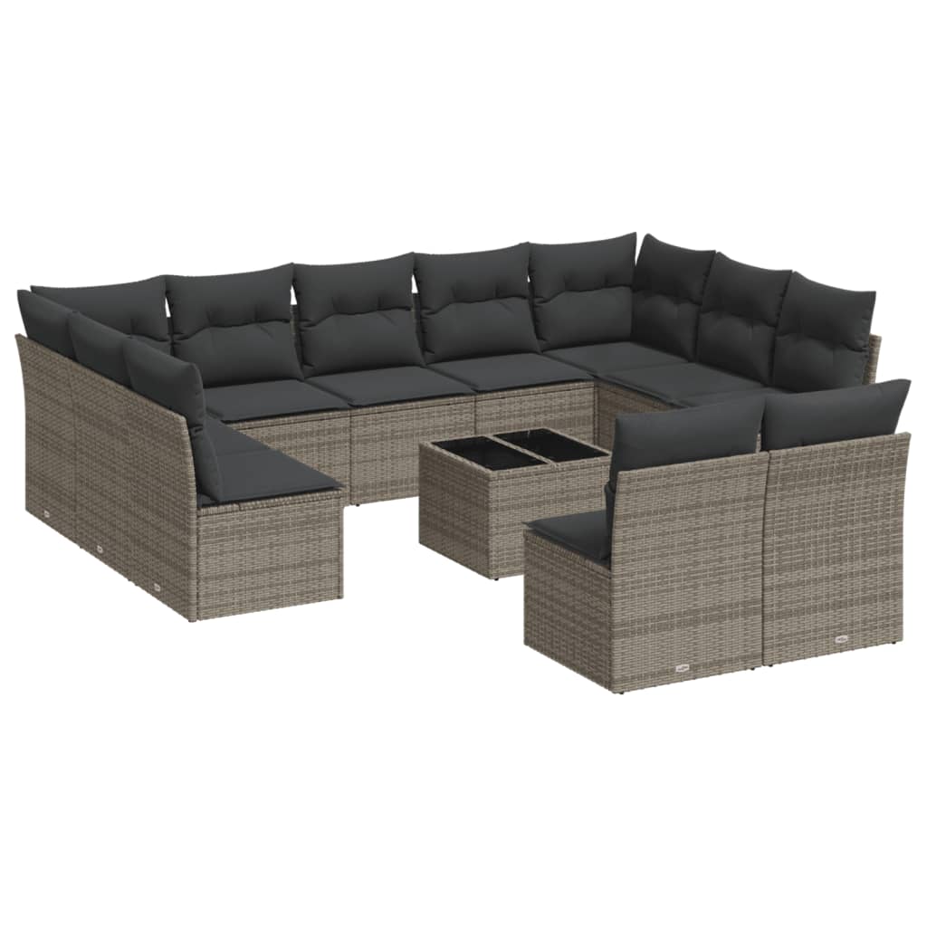 Set Divani da Giardino 12 pz con Cuscini Grigio in Polyrattan