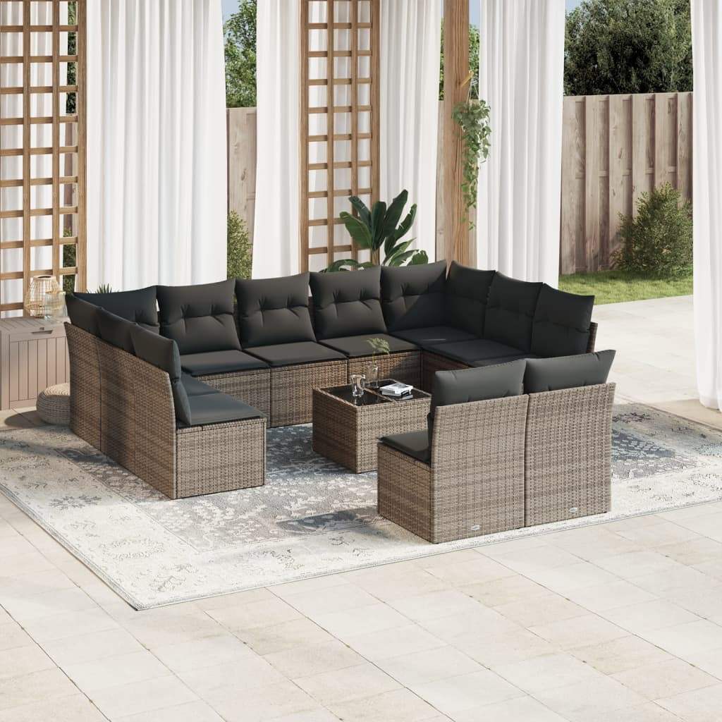 Set Divani da Giardino 12 pz con Cuscini Grigio in Polyrattan - homemem39