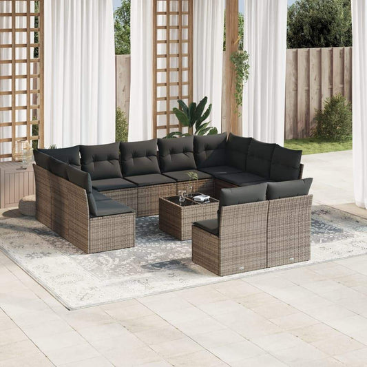 Set Divani da Giardino 12 pz con Cuscini Grigio in Polyrattan - homemem39
