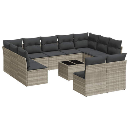 Set Divano Giardino 12 pz con Cuscini Grigio Chiaro Polyrattan - homemem39