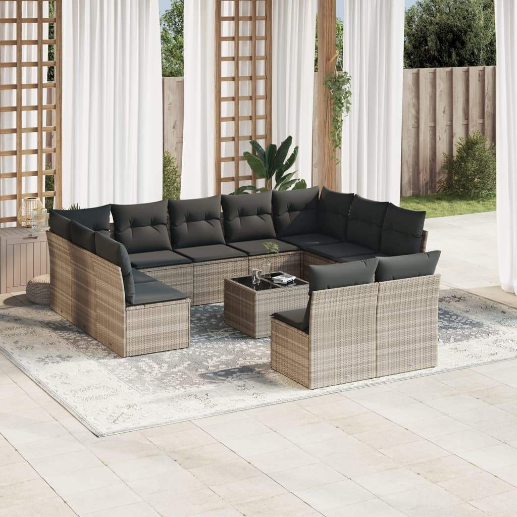 Set Divano Giardino 12 pz con Cuscini Grigio Chiaro Polyrattan - homemem39
