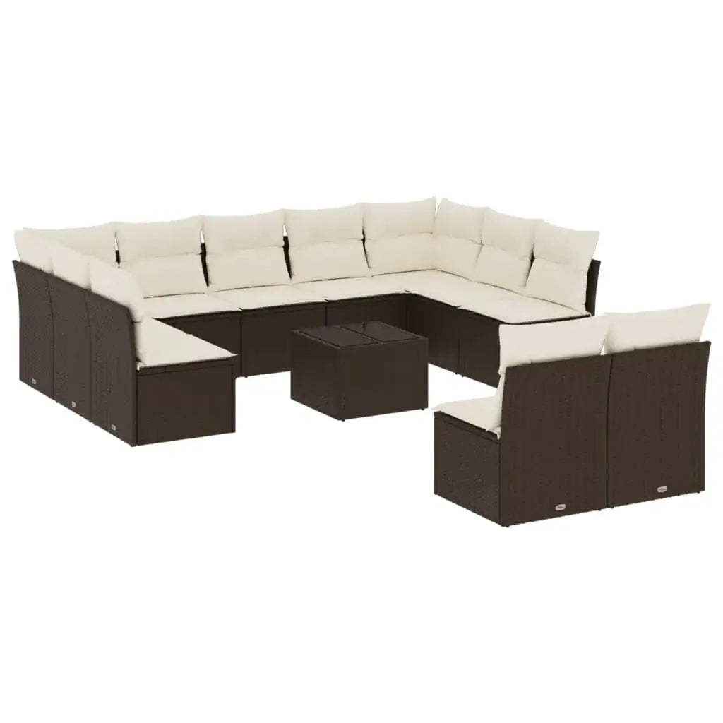 Set Divani da Giardino 12 pz con Cuscini Marrone in Polyrattan - homemem39