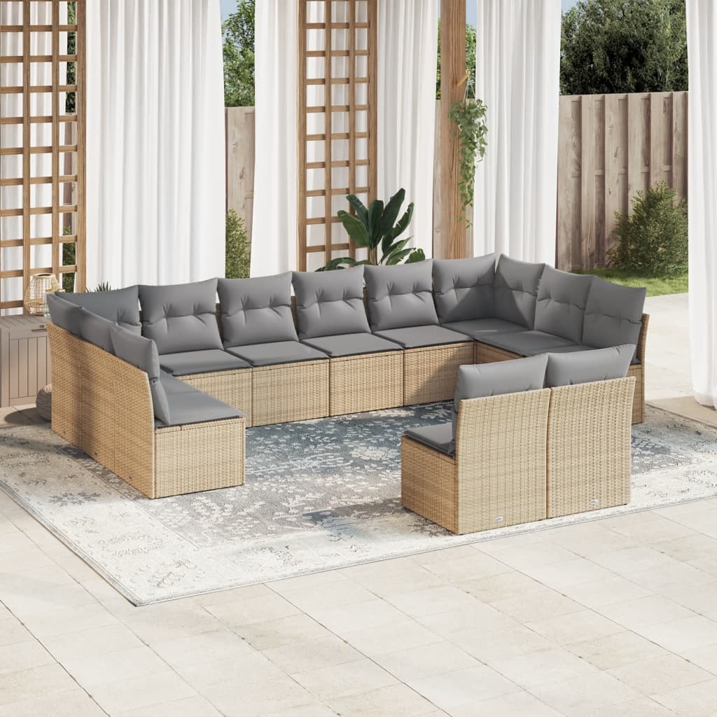 Set Divani da Giardino 12 pz con Cuscini Beige in Polyrattan | homemem39