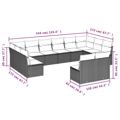 Set Divani da Giardino 12 pz con Cuscini Grigio in Polyrattan