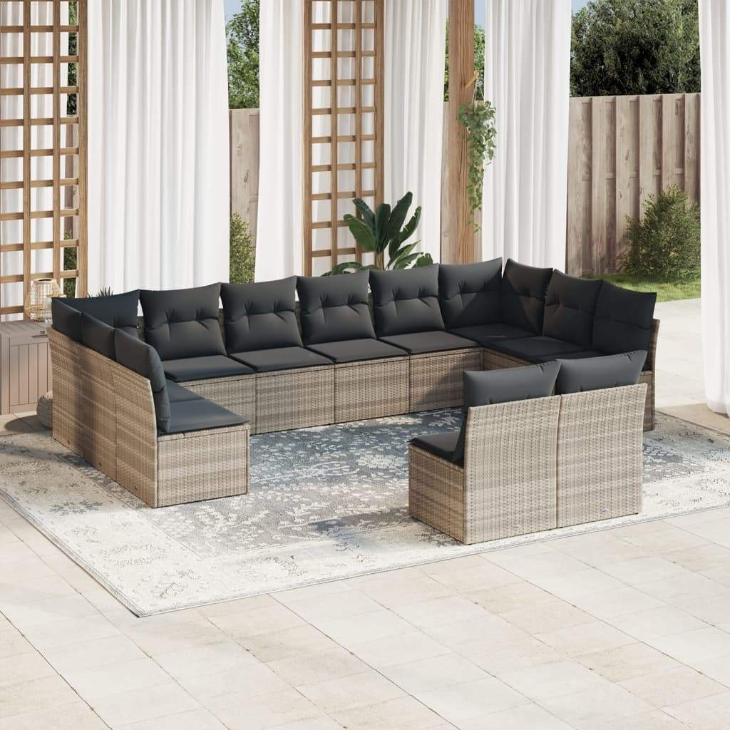 Set Divano Giardino 12 pz con Cuscini Grigio Chiaro Polyrattan - homemem39