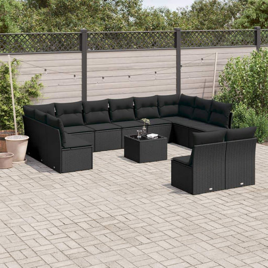 Set Divani da Giardino 13pz con Cuscini Nero in Polyrattan - homemem39