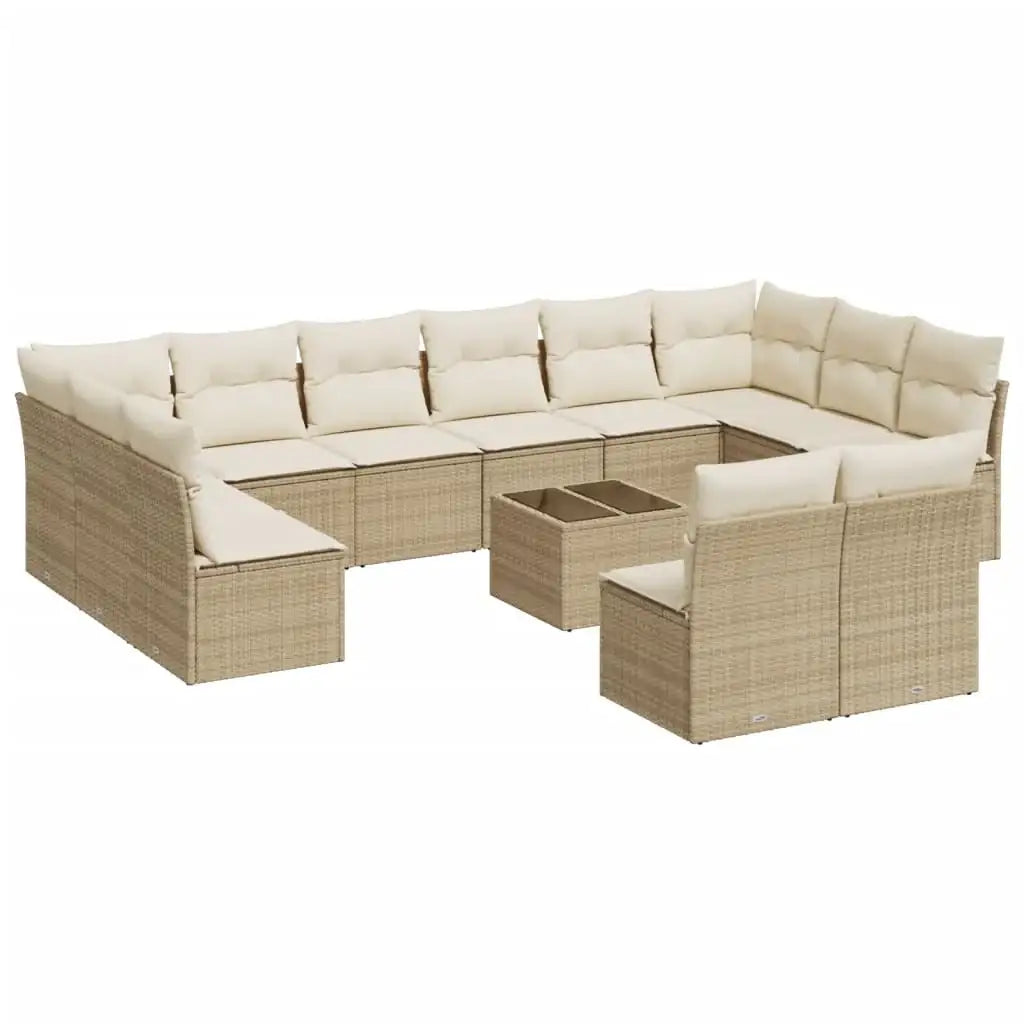 Set Divano da Giardino 13 pz con Cuscini Beige in Polyrattan - homemem39