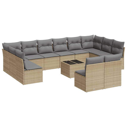 Set Divano da Giardino 13 pz con Cuscini Beige in Polyrattan - homemem39