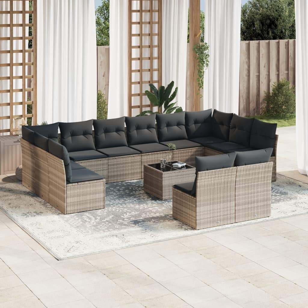 Set Divani Giardino 13 pz con Cuscini Grigio Chiaro Polyrattan - homemem39