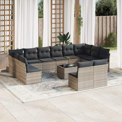 Set Divani Giardino 13 pz con Cuscini Grigio Chiaro Polyrattan - homemem39