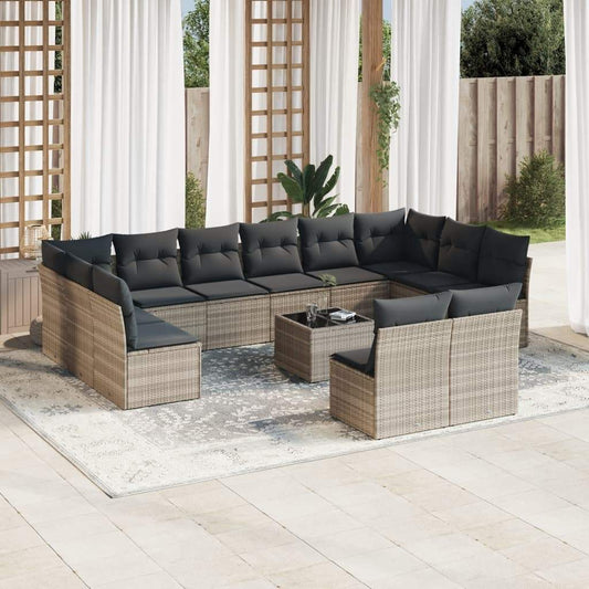 Set Divani Giardino 13 pz con Cuscini Grigio Chiaro Polyrattan - homemem39